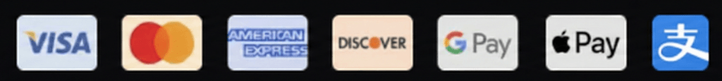 支付方式：Visa、Mastercard、American Express、Discover、Google Pay、Apple Pay、支付宝