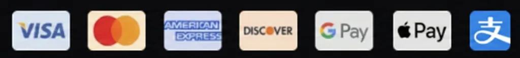 支付方式：Visa、Mastercard、American Express、Discover、Google Pay、Apple Pay、支付宝